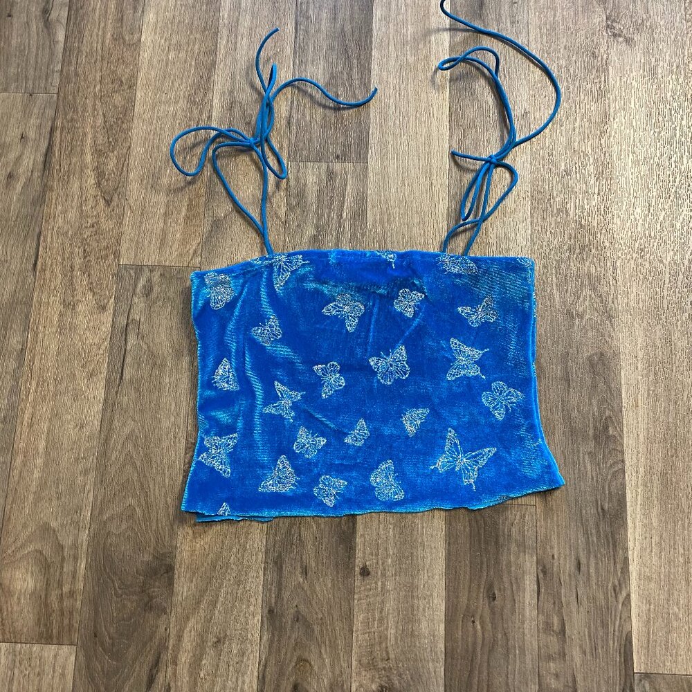 Shein Blue Glitter Butterfly Crop Top Size XS
